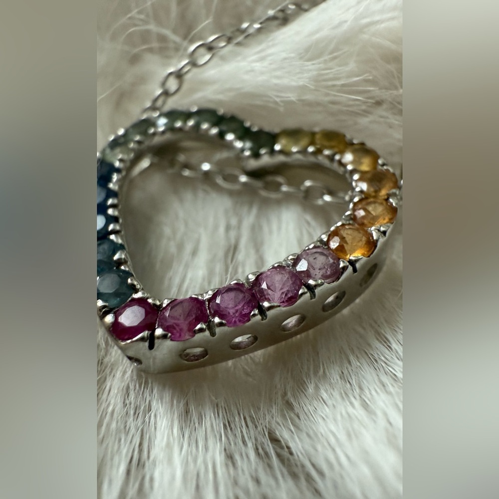 14K White Gold Multicolor Heart-Shaped Gemstone Necklace